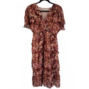 Lara G. Women's Boho Floral Short Sleeves Layerd Silk Blend Dress - XL